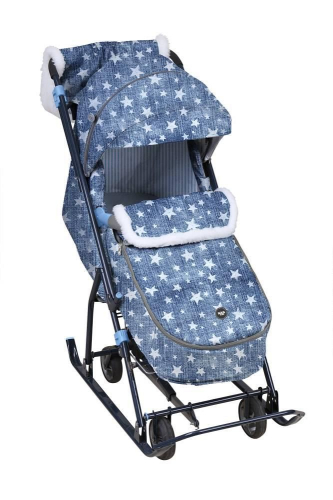 Санки-коляска комбинированная НИКА Наши детки 6, джинс со звездами