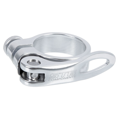Хомут подсидельный STG 31,8мм с логотипом STG, хром