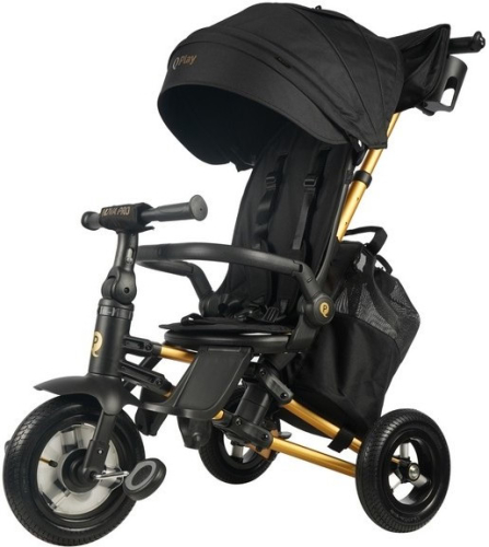 Велосипед трехколесный QPlay Nova Plus, с ручкой управления (92-98 см), черный