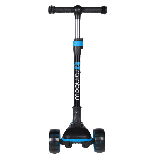 Самокат детский Novatrack Rainbow 120 BB (2025) со светящимися колёсами, черный-синий