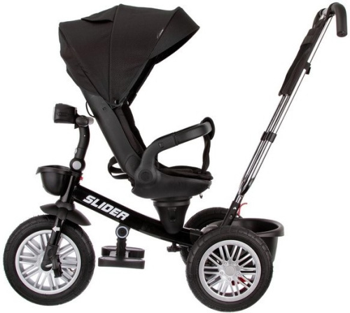 Велосипед трехколесный Slider IT1101, надувные колеса, с ручкой управления (92-98 см), черный
