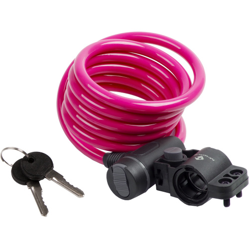 Замок M-Wave тросовый, 10х1800мм, ключ, с защитным колпачком, розовый, 5-233868, розовый